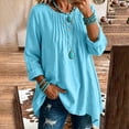 thumbnail image 2 of Tqcoqu Women's Cotton Linen Long Sleeve Loose Tunic Blouse,Round Neck Pleated Front Tops,2026 Spring Fall Trendy Clothes,Blue Women's S-XXXL, 2 of 10