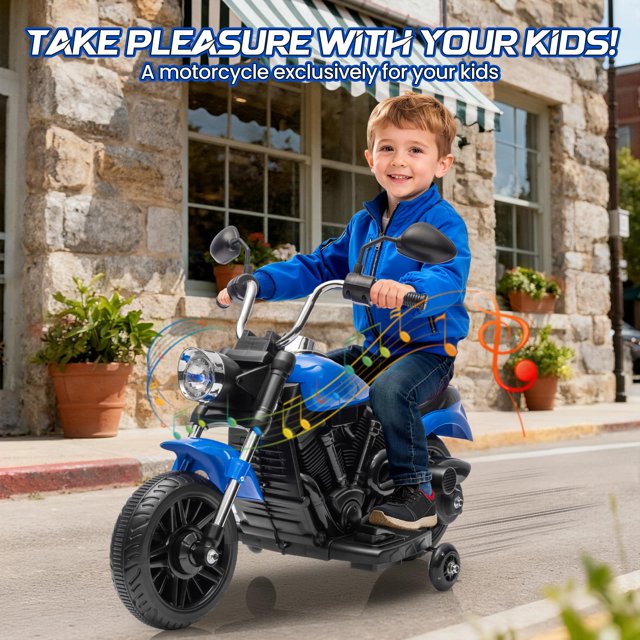 QinaQin 12V Battery Powered Kids Motorcycle, 3 Wheel Ride On with Music and Headlight