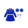 thumbnail image 4 of Aislor Kids Girls Halloween Cheer Leader Long Sleeve Cheerleading Uniform Dress with Pom Pom Stockings B Royal Blue 12, 4 of 7