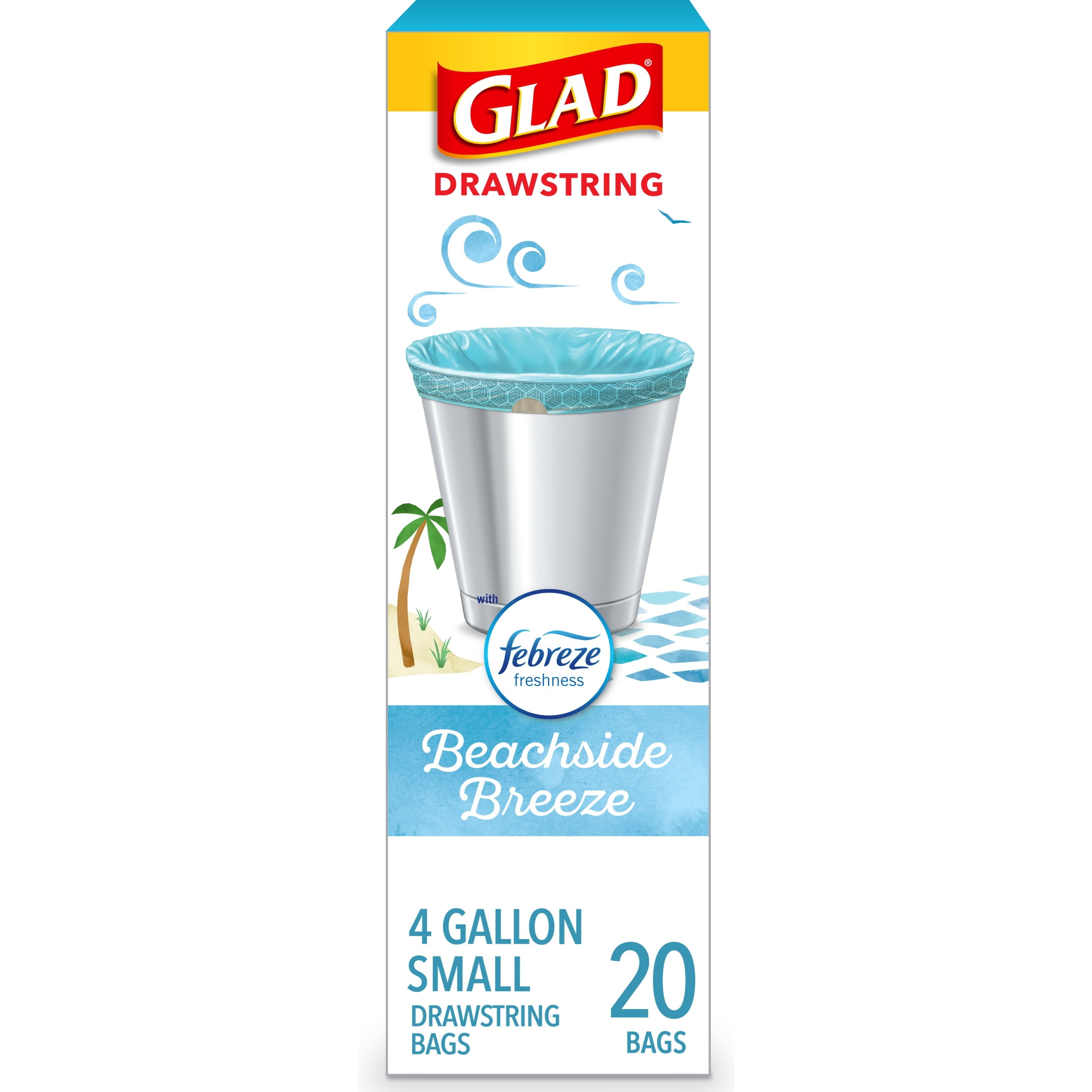 Glad Small Trash Bags, 4 Gallon, 20 Bags (Beachside Breeze Scent, Febreze Freshness)