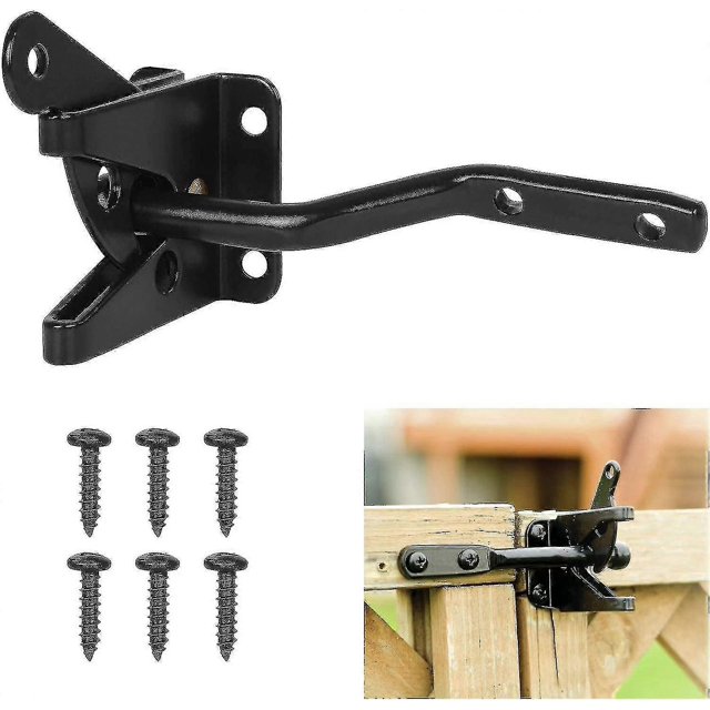 Gate Lock Automatic Locking-metal Bolt Lock-gravity Steel Latch Garden Fence-black-fixing Screws Provided