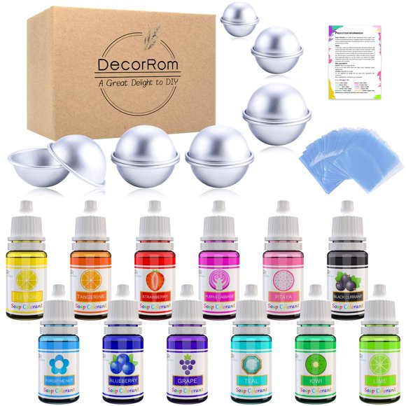 Kit de moldes para bombas de baño DecorRom de 12 piezas con colorante para jabón