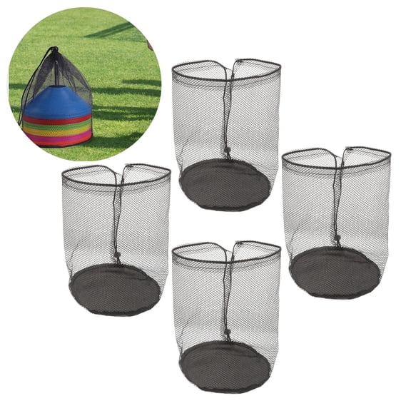 IBASETOY 4Pcs Portable Black Mesh Drawstring Bags for Outdoor Cone Storage and Fitness Use