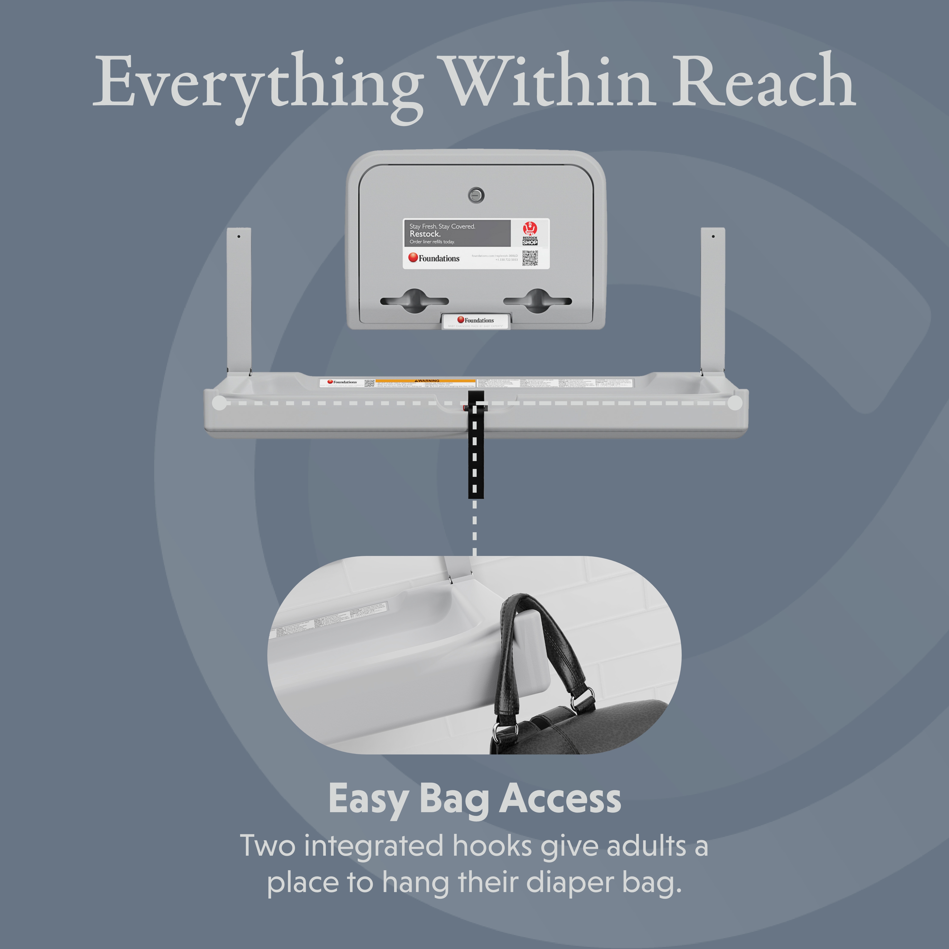 Foundations Elements Wall-Mounted Baby Changing Station with Liner Dispenser, Gray (300-EHLD-01)