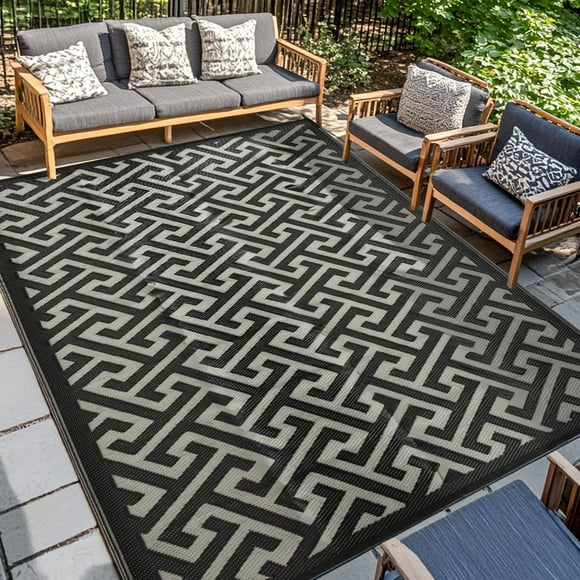 Alfombra exterior PASAMIC 274x366 cm impermeable reversible negra