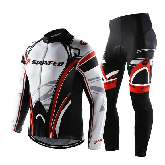 Mens Cycling Jersey Long Sleeve Set Breathable Road Riding Bicycling Suits Cycle Clothing Red L