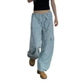 thumbnail image 2 of KOMOO Womens Baggy Cargo Pants Drawstring Casual Loose Straight Wide Leg Trousers Hip Hop Joggers Sweatpants, 2 of 9