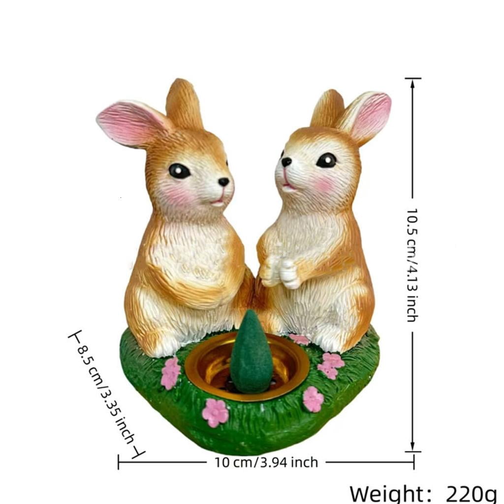 Giaone Rabbits Design Resin Aromatherapies Burners Easter Bunnies Statue Incenses Holder For Home Meditations and Relaxation