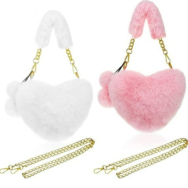 piezas de monedero peludo para el día de San Valentín, bolsos de mano suaves y esponjosos con forma de corazón para mujeres y niñas, lindo regalo para el día de San Valentín