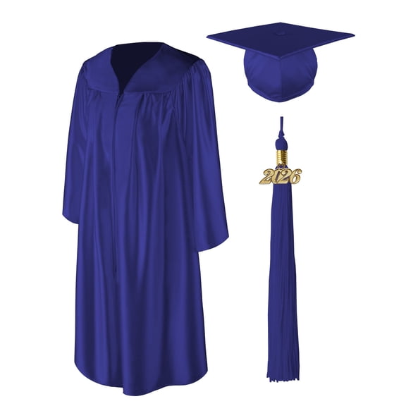 Class Act Graduation Adult Unisex Shiny Graduation Cap and Gown with Matching Tassel and Gold Charm, Large, Royal Blue, Cap & Gown