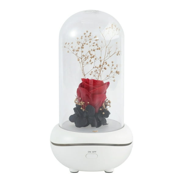 Difusor de aroma con carga USB, diseño de flor eterna, humidificador LED, purificador, luz nocturna, aromaterapia para decoración del hogar (rosa roja)