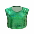thumbnail image 4 of AWZXDE Girls Square Neck Glitter Print Crop Sleeveless Tank Top Casual Party Performance Wear Fashion Stretch Fit Girls Tops For Youth Green，140, 4 of 6