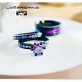 thumbnail image 6 of Couple Ring Bridal Set His Hers Black Gold Plated Amethyst Titanium Steel 10k Wedding Ring Band Set, 6 of 7