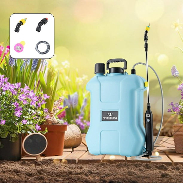 Pulverizador de mochila eléctrico con varilla telescópica, correa de hombro ajustable y versátil, riego agrícola, 3 boquillas de nebulización para 13L Azul