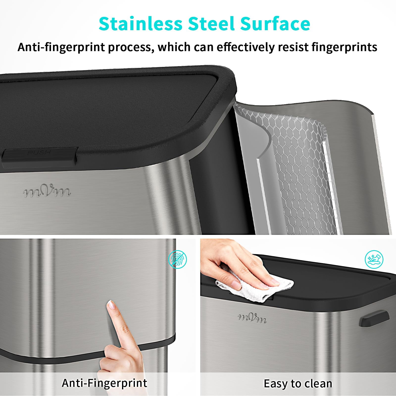 mVm 16 Gal Kitchen Trash Can, Touch Top Large Garbage Can (Gray)
