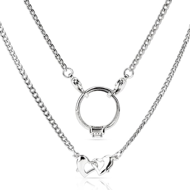 Collar porta anillos de doble corazón, de acero inoxidable, con clip y cierre de esposas, ideal como regalo para esposa, prometida, enfermera o dama.