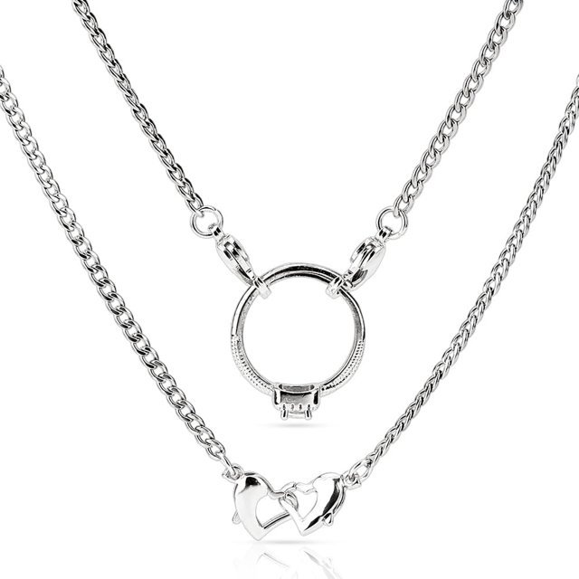 Collar porta anillos de doble corazón, de acero inoxidable, con clip y cierre de esposas, ideal como regalo para esposa, prometida, enfermera o dama.