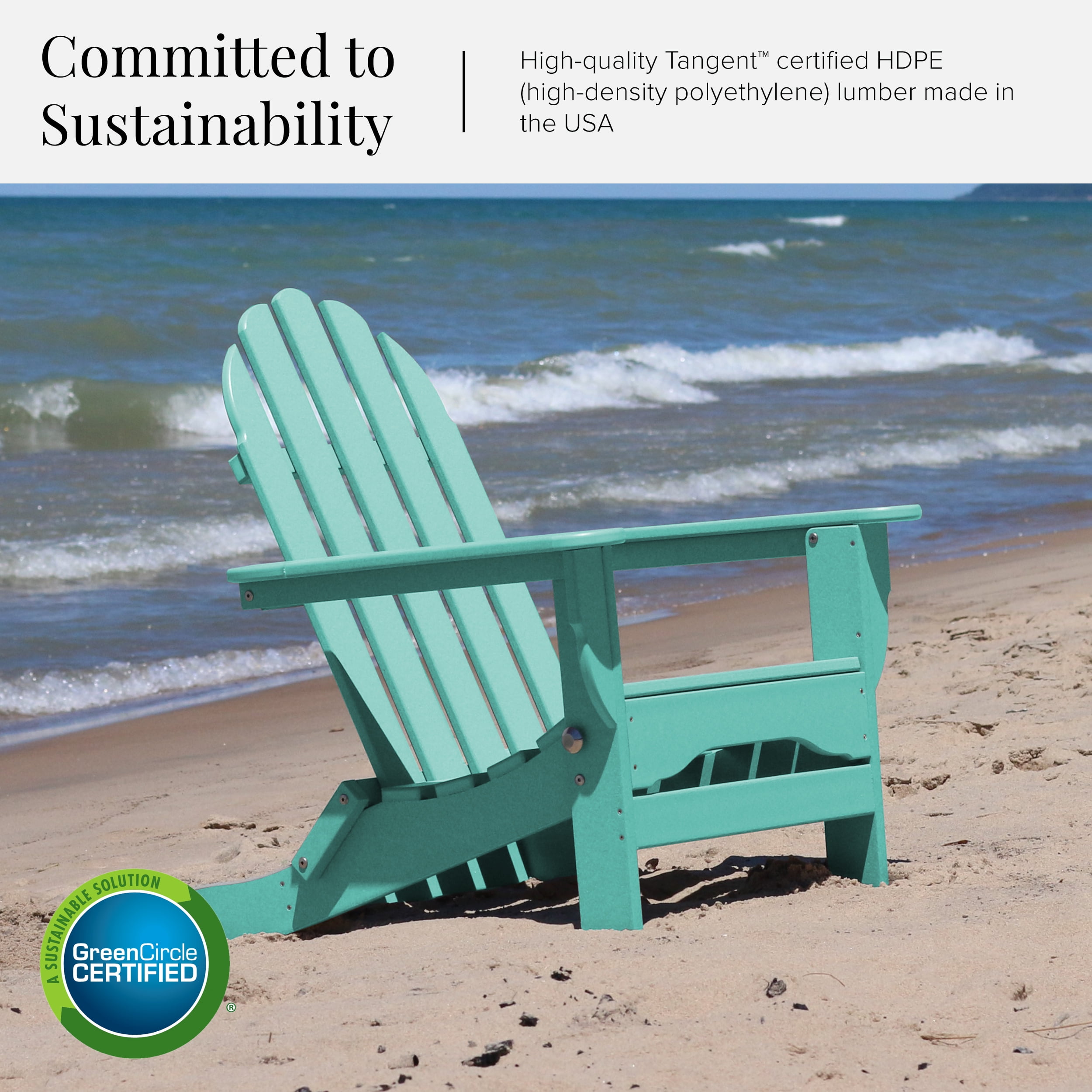 DuroGreen Folding Adirondack Chairs Made With All-Weather Tangent Lumber, Set of 4, Oversized, High End Patio Furniture for Porch, Lawn, Deck, or Fire Pit, No Maintenance, Made, Aruba