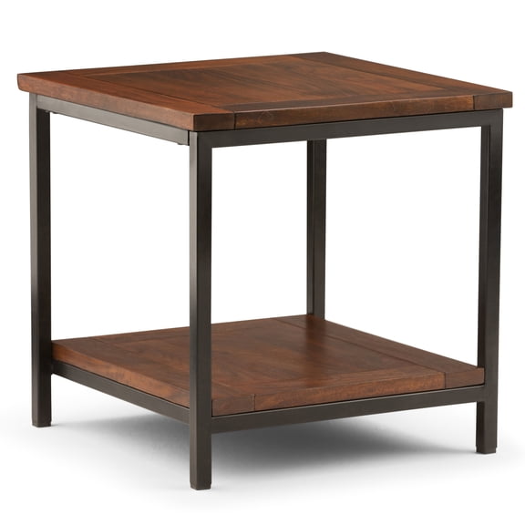 Skyler SOLID MANGO WOOD and Metal 22 inch Wide Square Industrial End Side Table in Dark Cognac Brown