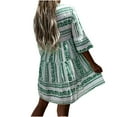 thumbnail image 3 of USSUMA Women's Swing Knee-Length Tank Sun Dress, Long Sleeves Sexy Dresses For Women Ethnic Loose Fit V Neck Party Evening Sundress High Waist Peplum Sundresses Letter Feather Pattern, 3 of 8