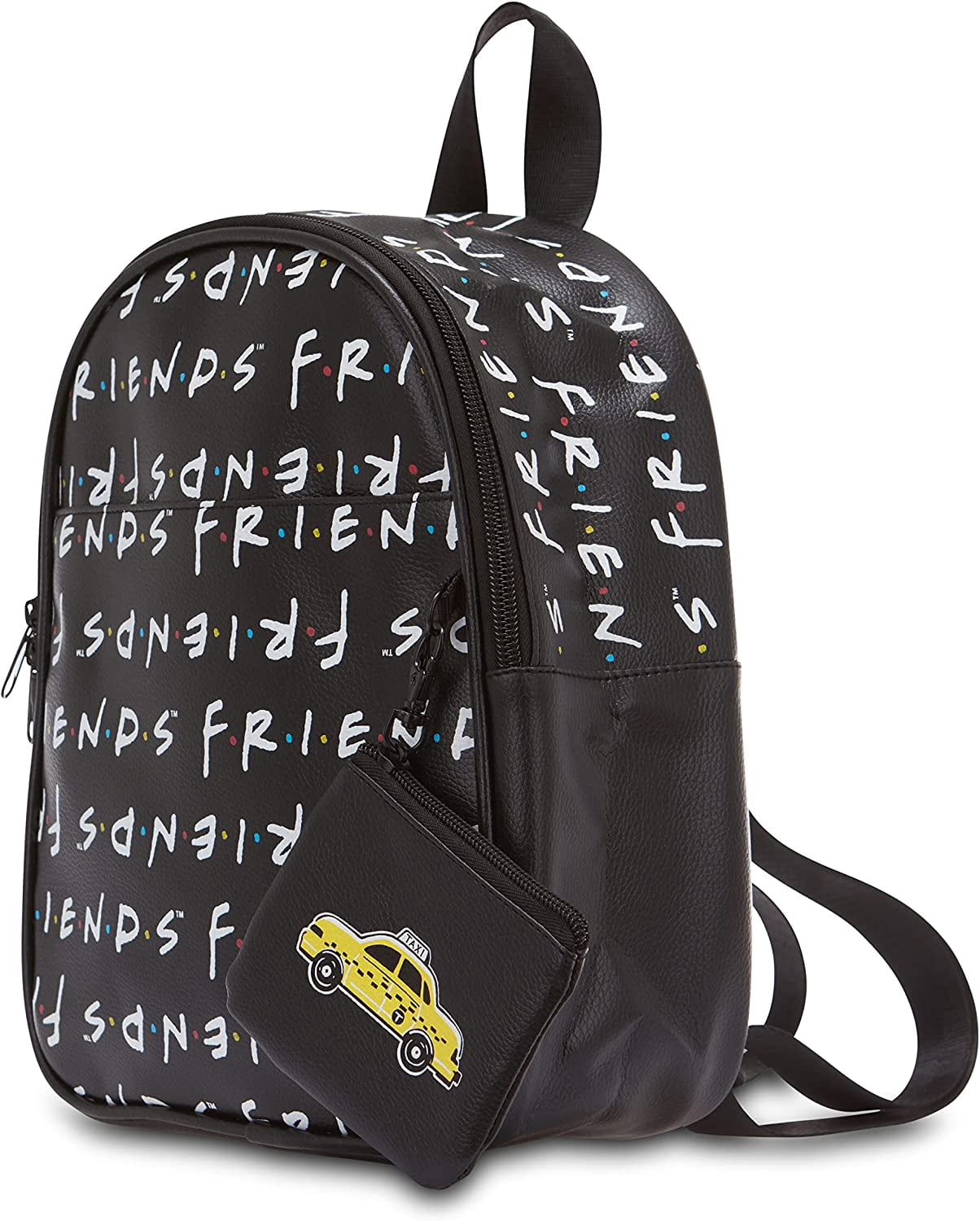 FRIENDS Black Logo Print Mini Backpack with Yellow Taxi Charm Amazon.com | Bioworld Friends TV Show Allover Toss Print  main image 3