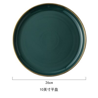 

Green Ceramic Gold Inlay Steak Food Plate Nordic Style Tableware Ins Dessert Dinner Dish High Quality Porcelian Dinnerware Set