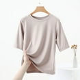 thumbnail image 4 of HAiming Summer Cotton Tops Women Crew Neck Short Sleeve T Shirts Casual Loose Tees Trendy Solid Color T Shirt, 4 of 5