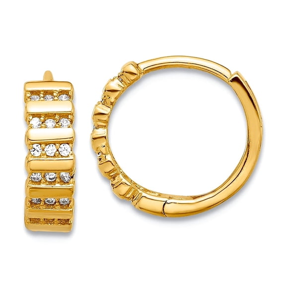 14k Solid Yellow Gold Polished Cubic Zirconia Hinged Hoop Earrings 12x13.1mm Wide 3.8mm Thick Hoop Earring for Women
