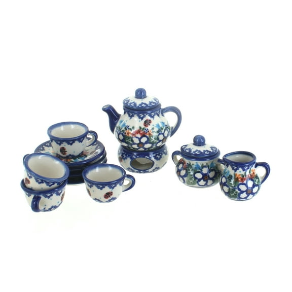 Blue Rose Polish Pottery Scarlett Miniature Tea Set