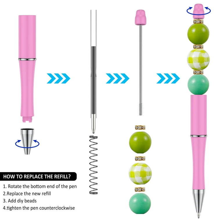 Beadable Pens Bulk Beaded Ballpoint Pens with Silicone Beads & Pen Cases,  DIY Bead Pens with Assorted Pen Beads & Pen Gift Box, Craft Pen Making Kit