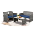 thumbnail image 4 of Walsunny Outdoor Patio Rattan Wicker Furniture Conversation Set 4 Piece with Cushions Tempered Glass Tabletop,Navy Blue, 4 of 11