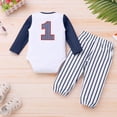 thumbnail image 3 of OBEEII 1st Birthday Boys Outfits Long Sleeve Printed Romper and Striped Pants Set 1 Years Old Birthday Casual Clothes, 3 of 9