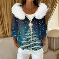 thumbnail image 2 of Women's Fashion Casual Sweater with Zipper Print, Plush Hooded Cardigan Jacket for Christmas Season and Cozy Wear,Blue,S, 2 of 7