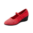 thumbnail image 3 of YOUYEDIAN Mary Jane Shoes Women Fashion Wedge Heel Slip On Versatile Rhinestone Deco Round Toe Comfy Shoes Casual One Strap Outdoor Walking Dress Shoes, 3 of 5