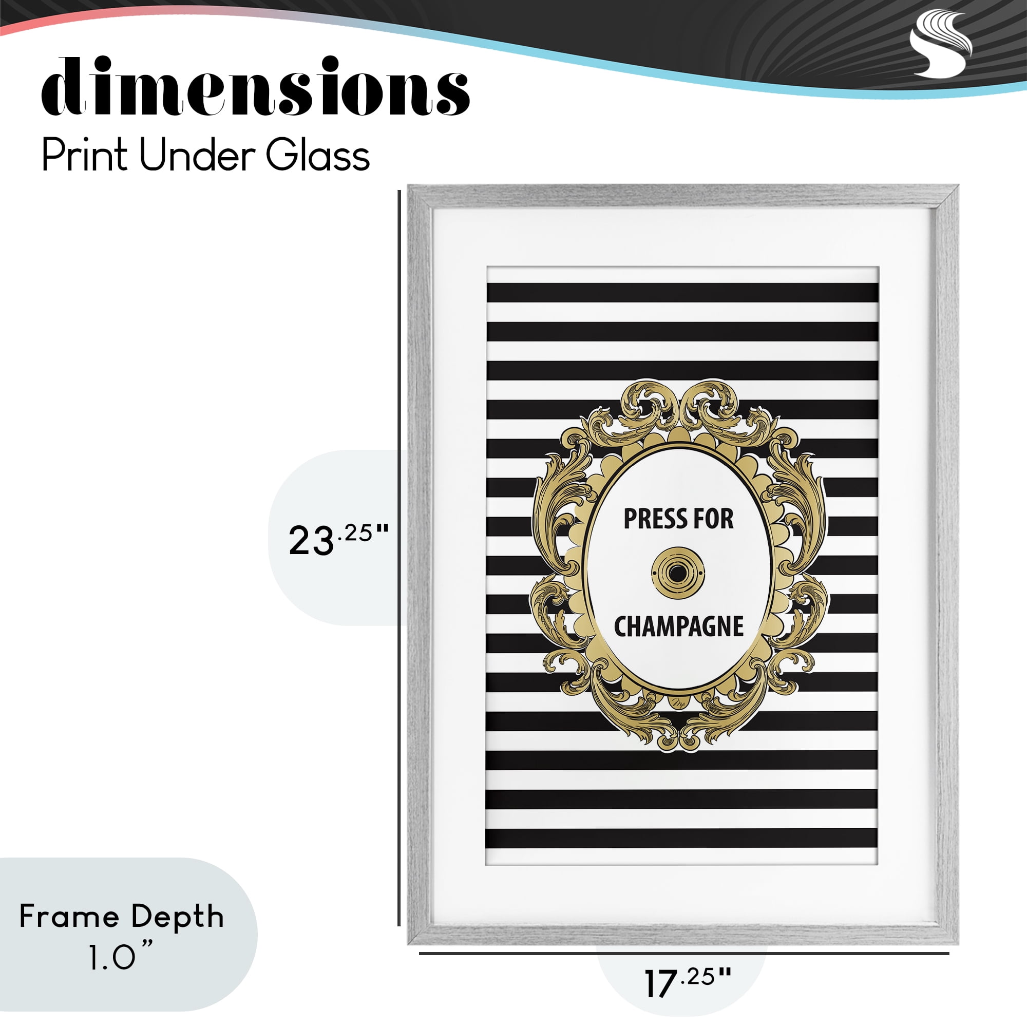 Stupell Industries Press For Champagne Celebration Gray Framed Print Under Glass, design by Martina Pavlova