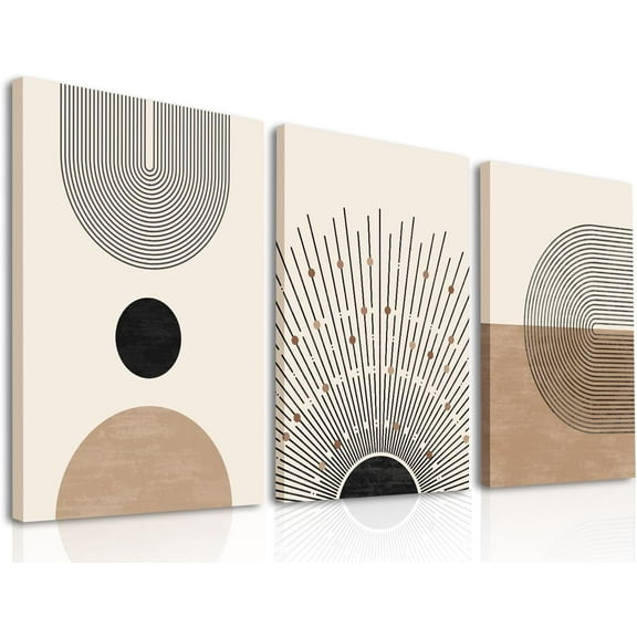 Boho Decor Wall Art, Mid-Century Modern Wall Prints, Abstract Modern Sun Line Brown Black Rainbow Framed Canvas Wall Art Paintings, Minimalist Neutral Wall Decor Bohemian Artwork, Boho Wall Decor for