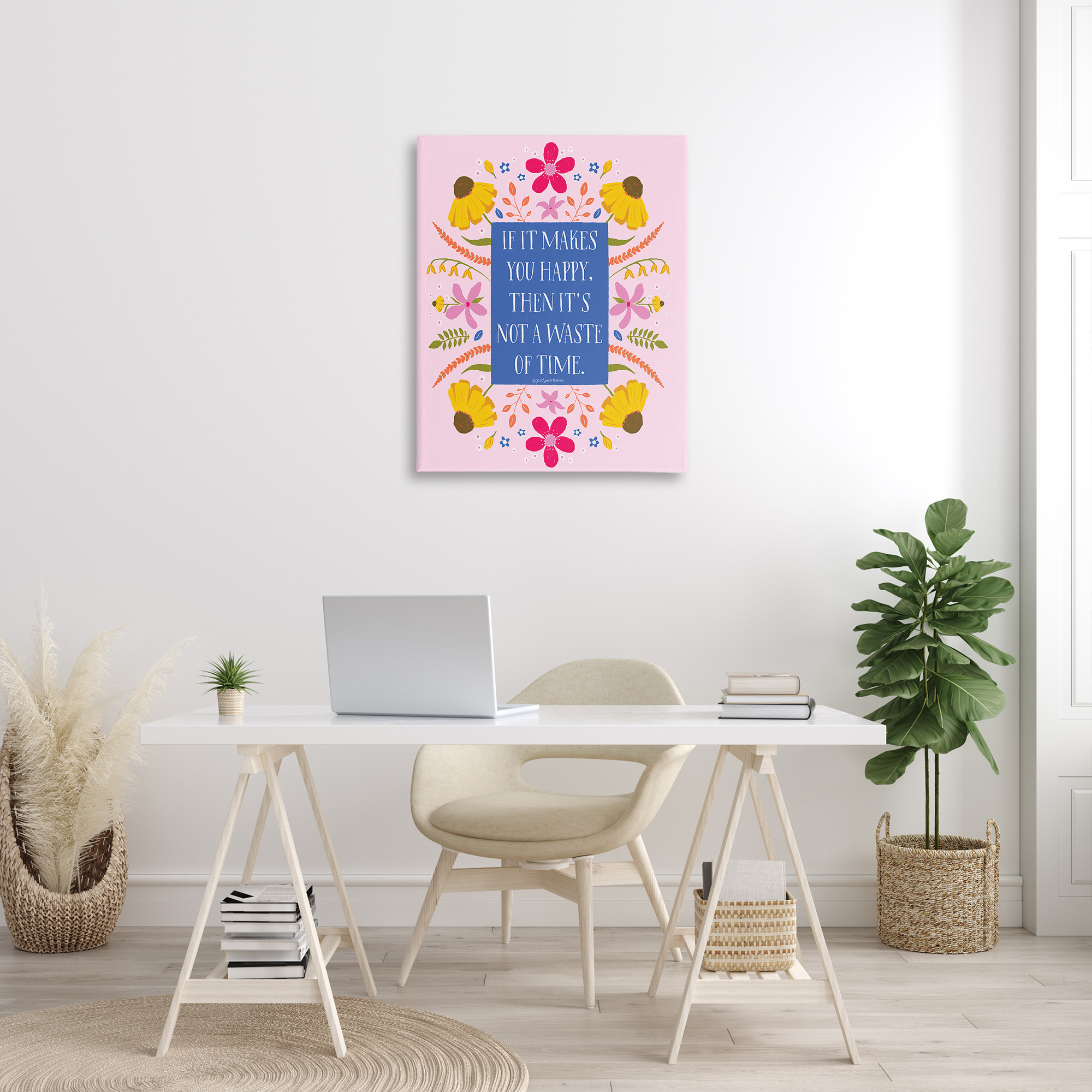 Stupell Industries Floral Makes You Happy Botanical & Floral Painting Gallery Wrapped Canvas Art Print Wall Art, 30 x 40