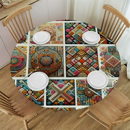 

BCIIG Geometric Shapes Stripes Decorative Motifs Round Table Cover Stain Resistant Washable Indoor Outdoor Tablecloth Kitchen Dining Wedding Parties Table Cloth 100% Polyester Fiber 46-50