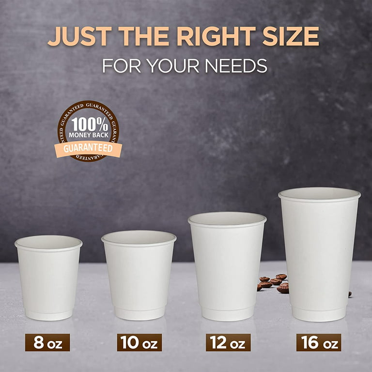 [50 Pack] Disposable Coffee Cups - 10 oz White Double Wall Insulated To Go  Coffee Cups - Kraft Paper Cups for Chocolate Tea, Espresso, and Cocoa