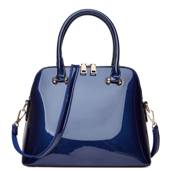 Genuine Glossy Patent Leather Dome Handbag for Women Detachable Shoulder Strap Purse