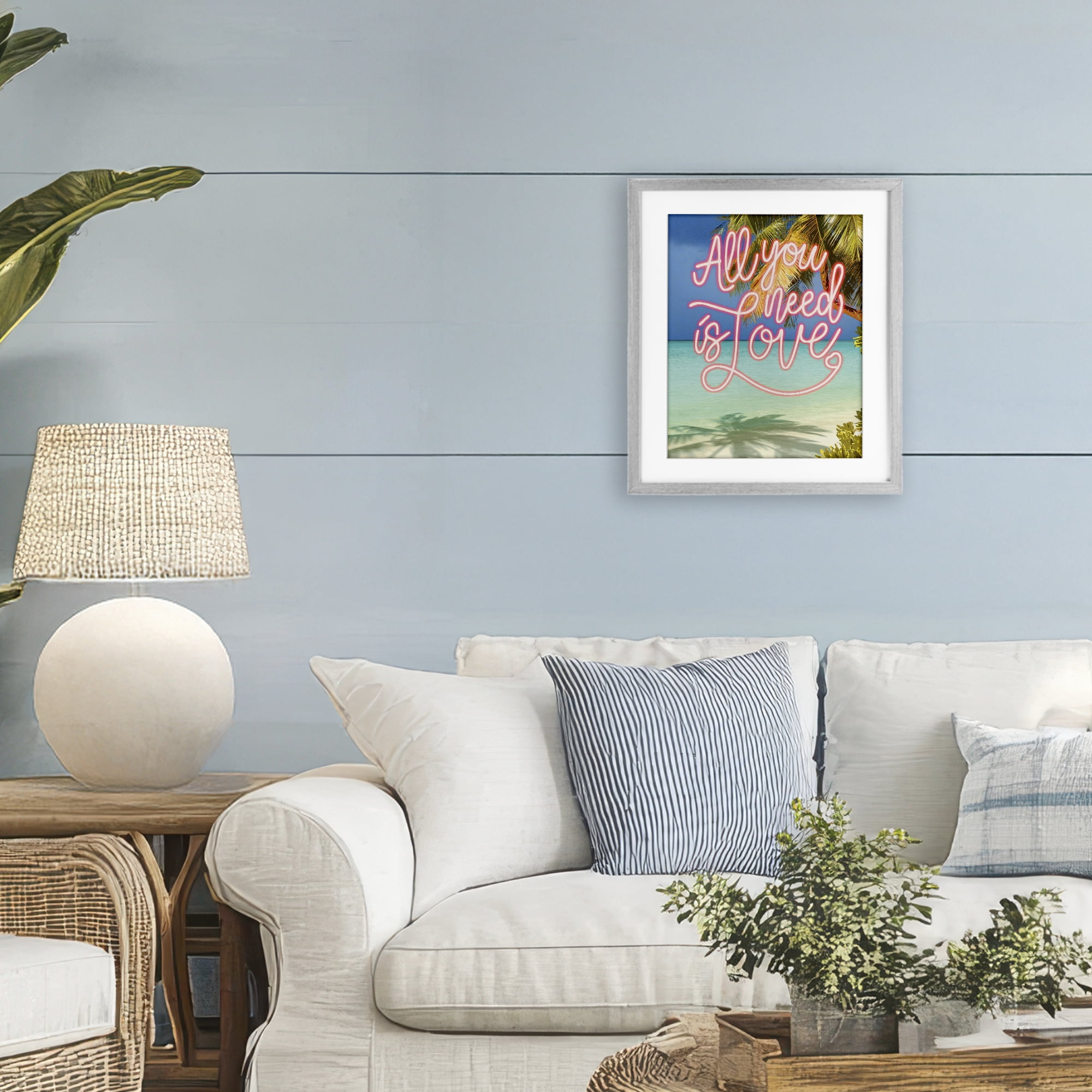 Stupell Industries Tropical All You Need Is Love Gray Framed Print Under Glass, design by Amber Sterling
