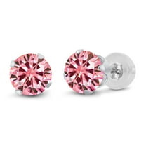 Gem Stone King 14K White Gold Pink Moissanite Stud Earrings for Women | 2.00 Cttw | Round 6.5MM