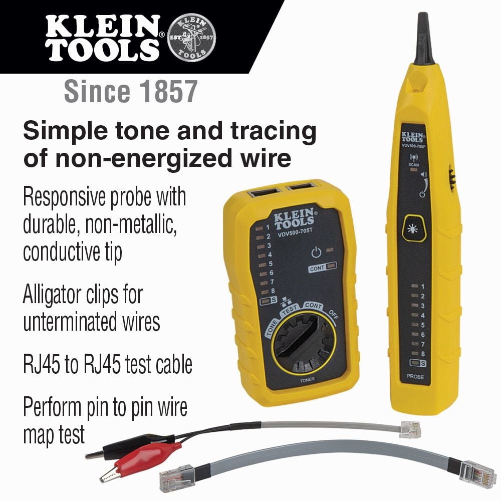 Klein Tools VDV500-705, 9V, Yellow LED Display Technology Tone/Probe Circuit Tester, 4-Piece