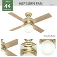 thumbnail image 2 of Hunter 44 inch Indoor Ceiling Fan with LED Light - Ceiling Fan for Bedroom, Living Room, or Kitchen, Standard Mount, Wall Control, 4 Blades, Includes Bulb - Hepburn 52313, Modern Brass, 2 of 13