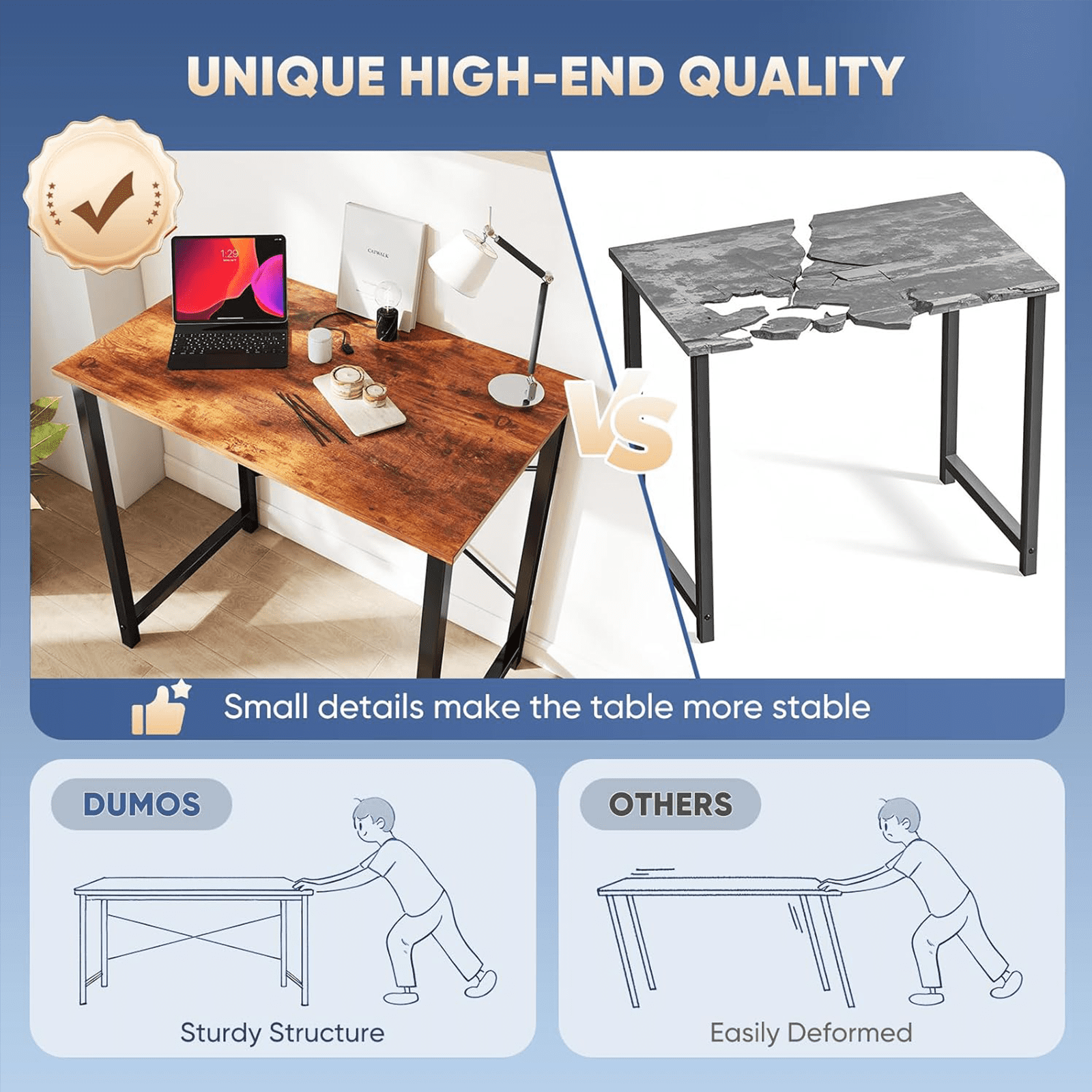 Casabay 47 Inch Computer Desk Home Office Desk with X-Shaped Metal Frame, Waterproof Writing Table with Simple Style for Small Space, Brown