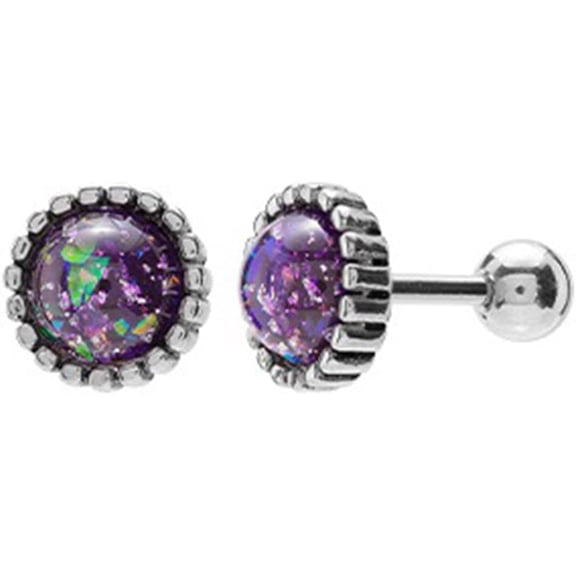 Retro Vintage Stainless Steel Created Fire Opal Style Round Shape Stud Earrings