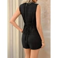 thumbnail image 4 of Women's Linen Shorts Set with Button Down Shirt Vest 2-Piece Summer Vacation Outfit Black L, 4 of 6