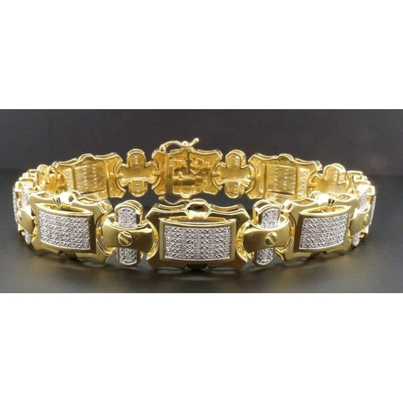 Silver Shop Round Cut Cubic Zirconia 14K Yellow Gold Finish Men's Tennis Bracelet