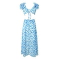 thumbnail image 6 of Women Boho Tie Shoulder Maxi Dress Y2k Floral Smocked Long Dress Sleeveless Flowy Summer Beach Sundress, 6 of 9