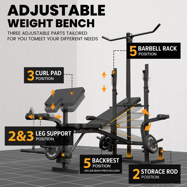 Mikolo 6-in-1 Weight Bench, 800 lbs Capacity photo 3